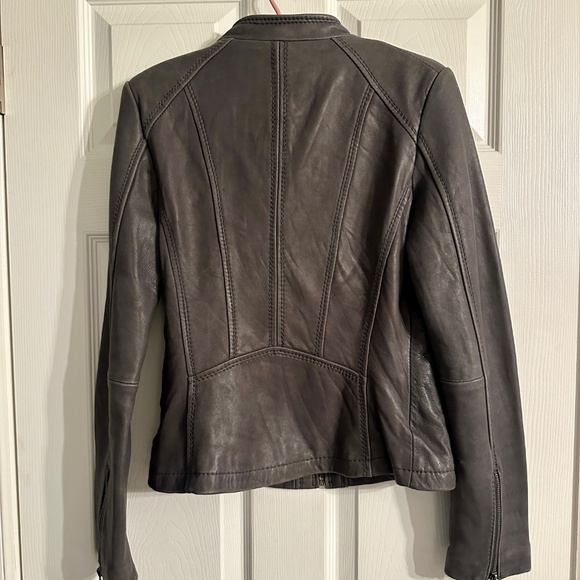 Michael Kors Gray Leather Moto Jacket - Size Small - Picture 9 of 10